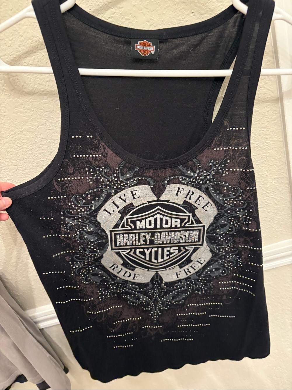 Harley-Davidson Black Tank Top with Rhinestone Live Free Ride Free Logo